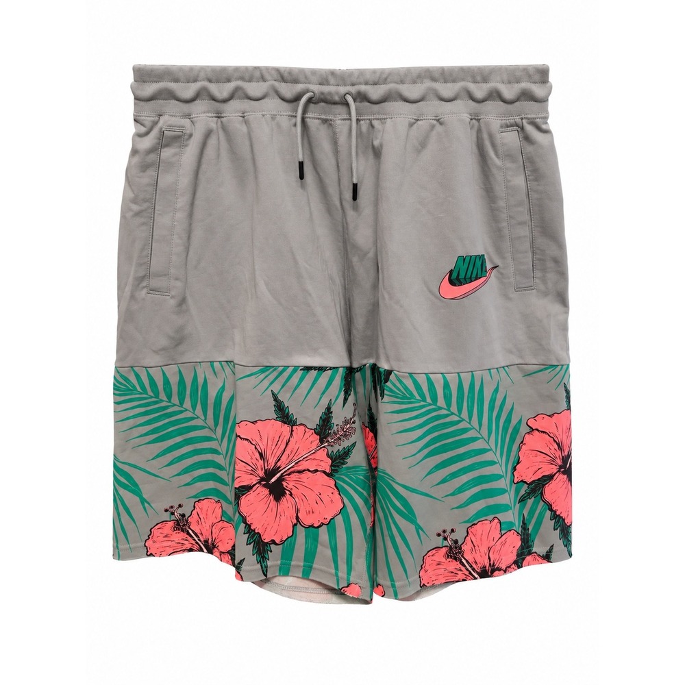 Nike Shorts Men XXL Grey NWT Floral Tropical Hibiscus French Terry Loose Fit